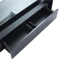 High-Gloss Coffee Table with App-Controlled RGB LED Strip, Spacious Center Table with Open Double-Layer Storage, 39.5" L x 19.5" W x 15.5" H, Black(m-8)