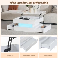 Lift-Top Coffee Table with App-Controlled LED Lighting and Liftable Top, Compact Center Table with 2 Drawers, 25.5" L x 25.5" W x 15" H, White(m-5)