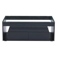 High-Gloss Coffee Table with App-Controlled RGB LED Strip, Spacious Center Table with Open Double-Layer Storage, 39.5" L x 19.5" W x 15.5" H, Black(m-2)