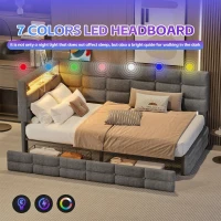 Upholstered Twin Daybed with 2 Drawers and Built-In Charging Station, Multi-Functional Guest Bed with Storage Headboard, 77.5'' L x 39'' W x 35'' H, Gray(m-4)