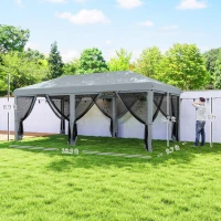 Outsunny 10' x 20' Pop Up Canopy Tent with Netting, Heavy Duty Instant Sun Shelter, Large Tents for Parties with Carry Bag for Outdoor, Garden, Patio, Gray(m-3)
