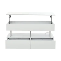 Sleek Lift-Top Coffee Table with LED Ambient Lighting, Modern Center Table with Height-Adjustable, 39.5" L x 19.5" W x 18" H, White(m-12)