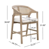 Set of 2 Wooden Counter Stools with Woven Rattan Back, Kitchen Island Stools for Contemporary Kitchens, 22'' L x 24.5'' W x 38'' H, Beige+Natural Ash(m-3)