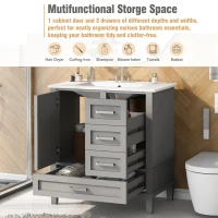 Modern Bathroom Vanity with Sink Combo, Solid Wood Frame, Ample Storage Cabinet with Soft-Close Door, 30" L x 18" W x 34" H, Grey(m-5)
