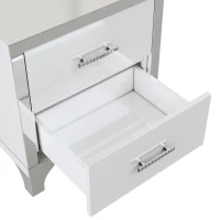 Elegant High-Gloss Nightstand with Metal Handles and Legs, Mirrored Bedside Table for Bedrooms or Apartments, 22.5'' L x 15.5'' W x 23.5'' H, White(m-7)