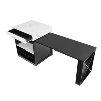 Modern Bar Table with 4-in-1 Extendable Pull-Out Table and Lockable Wheels, Kitchen Island with Adjustable Shelf, 82.5" L x 32.5" W x 28" H, Black(m-14)