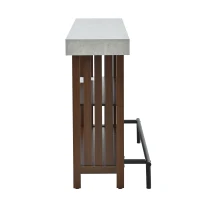 3-In-1 Dining Table with Marble-Grain MDF Top, Space-Saving Bar Table with Metal Footrest, 63" L x 15.5" W x 41" H, Brown(m-13)