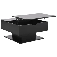 Hydraulic Lift Coffee Table with App-Controlled LED Lighting, Versatile Center Table with Hidden Storage, 29.5" L x 31.5" W x 21" H, Black(m-11)