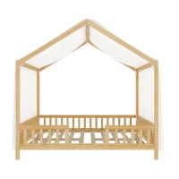 Full-Size Montessori Floor Bed with High Guard Railings, Natural Finish Bed Frame for Kid-Friendly Room, 78.5'' L x 56.5'' W x 78'' H, Natural(m-2)