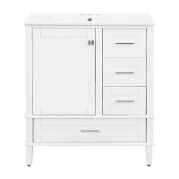 Solid Bathroom Vanity with Single Sink & Built-In Door Shelves, Free-Standing Cabinet with Partitioned Drawer, 30'' L x 18.5'' W x 34'' H, Black(m-2)