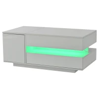 Height-Adjustable Coffee Table with App-Controlled RGB LED Lighting, Modern Center Table with Hidden Storage, 37.5" L x 19.5" W x 15.5" H, White(m-12)