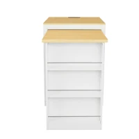 Practical Bar Table with Extendable Rolling Foldable Top, Solid Kitchen Island with Double-Sided Drawers, 82.5" L x 27.5" W x 38.5" H, White+Natural(m-9)