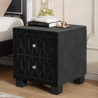 Velvet Nightstand with 2 Roomy Drawers and Crystal Handles, Solid Beside Table for Condos and City Homes, 18'' L x 18'' W x 20'' H, Black(m-1)
