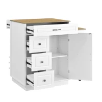 Stylish Mobile Bar Table with Extendable Countertop, Spacious Kitchen Counter with Storage Shelf, 73″ L x 27.5″ W x 41.5″ H, White+Natural(m-15)