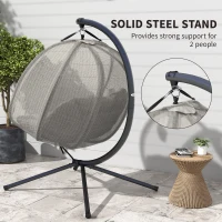 Outsunny Double Egg Chair with Stand, 2 Person Hanging Swing Egg Chair with Cushion, Pockets, Khaki(m-7)
