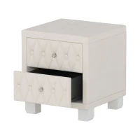 Elegant Velvet Nightstand with Button‑Tufting and Sparkling Crystal Knob, Solid Bedside Table with Generous Storage, 18'' L x 18'' W x 20'' H, Beige(m-9)
