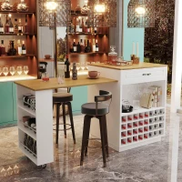 Stylish Mobile Bar Table with Extendable Countertop, Spacious Kitchen Counter with Storage Shelf, 73″ L x 27.5″ W x 41.5″ H, White+Natural(m-1)