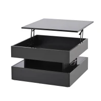Lift-Top Coffee Table with App-Controlled LED Lighting and Liftable Top, Compact Center Table with 2 Drawers, 25.5" L x 25.5" W x 15" H, Black(m-13)