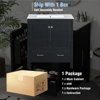 30" Bathroom Vanity with Single Undermount Sink, Cabinet with Soft-Close Doors and Versatile Storage, 30" L x 18.5" W x 34" H, Black+White(m-8)