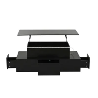Sleek Lift-Top Coffee Table with Hydraulic Lift and App-Controlled LED Lighting, Versatile Center Table with Hidden Storage, 39.5" L x 19.5" W x 15.5" H, Black(m-2)