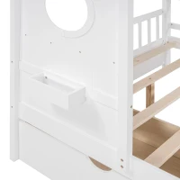 Full Size House Bed with Playful Pitched-Roof and Back Shelf, Wooden House Bed Frame with Sturdy Pine, 78'' L x 58'' W x 72'' H, White(m-7)