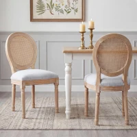 French Country-Inspired Dining Chair Set for 2 with Plush Upholstered Seats, Elegant Side Chair Set with Fluted Legs, 19" L x 22.5" W x 38" H, Light Grey(m-1)