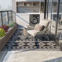Outsunny Reversible Outdoor RV Rug, Patio Floor Mat, 6' x 9' Plastic Straw Rug for Backyard, Deck, Beach, Camping, Black & Grey(m-1)