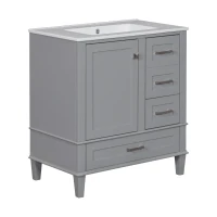 Modern Bathroom Vanity with Sink Combo, Solid Wood Frame, Ample Storage Cabinet with Soft-Close Door, 30" L x 18" W x 34" H, Grey(m-14)