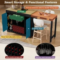 Expandable Bar Table with Adjustable Shelves and Rear Casters, Versatile Kitchen Counter with 2 Doors, 87.5″ L x 19.5″ W x 36″ H, Black+Natural(m-7)