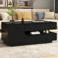 Height-Adjustable Coffee Table with App-Controlled RGB LED Lighting, Modern Center Table with Hidden Storage, 37.5" L x 19.5" W x 15.5" H, Black(m-8)