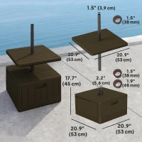 Outsunny Patio Umbrella Weighted Base with Table Tray, Heavy Duty Umbrella Base with Wheels Handles, Brown(m-3)