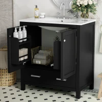 30" Bathroom Vanity with Single Undermount Sink, Cabinet with Soft-Close Doors and Versatile Storage, 30" L x 18.5" W x 34" H, Black+White(m-2)