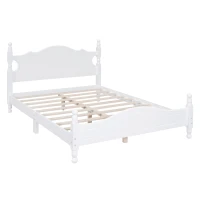 Full Size Platform Bed with 10 Plywood Slats and Wood-Finished Headboard, Retro-Style Bed Frame with Plywood, 80'' L x 56'' W x 39.5'' H, White(m-13)