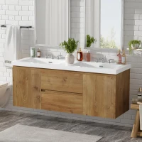 Double Sink Bathroom Vanity with Spacious Under-Sink Storage, Wall-Mounted Floating Cabinet with SMC Top, 59.5'' L x 20'' W x 25.5'' H, Wood(m-2)