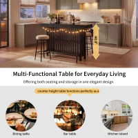 3-In-1 Dining Table with Marble-Grain MDF Top, Space-Saving Bar Table with Metal Footrest, 63" L x 15.5" W x 41" H, Black(m-4)
