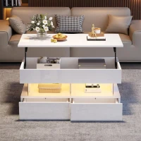 Sleek Lift-Top Coffee Table with LED Ambient Lighting, Modern Center Table with Height-Adjustable, 39.5" L x 19.5" W x 18" H, White(m-1)