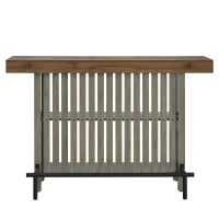 3-In-1 Dining Table with Marble-Grain MDF Top, Space-Saving Bar Table with Metal Footrest, 63" L x 15.5" W x 41" H, Grey(m-2)