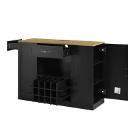 Modern Wine Bar Cabinet with Built-In Power Outlet, Versatile Sideboard with Adjustable Shelves, 47" L x 15.5" W x 34" H, Black+Natural(m-14)