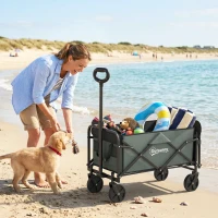 Outsunny Wagon Cart Foldable, Collapsible Wagon Cart with Removable Liner, Handle, Wheels, 72L & 198 LBS Capacity, Green(m-9)
