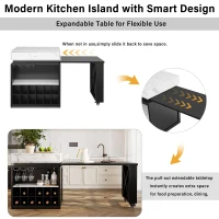 Modern Bar Table with 4-in-1 Extendable Pull-Out Table and Lockable Wheels, Kitchen Island with Adjustable Shelf, 82.5" L x 32.5" W x 28" H, Black(m-4)