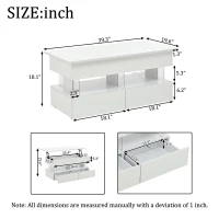 Sleek Lift-Top Coffee Table with LED Ambient Lighting, Modern Center Table with Height-Adjustable, 39.5" L x 19.5" W x 18" H, White(m-3)