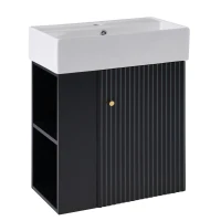 Modern Floating Bathroom Vanity with Ceramic Basin and Side Storage, Cabinet with Rose Golden Handle, 21.5" L x 12" W x 26.5" H, Black(m-14)