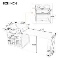 Modern Bar Table with 4-in-1 Extendable Pull-Out Table and Lockable Wheels, Kitchen Island with Adjustable Shelf, 82.5" L x 32.5" W x 28" H, White(m-3)