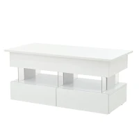 Sleek Lift-Top Coffee Table with LED Ambient Lighting, Modern Center Table with Height-Adjustable, 39.5" L x 19.5" W x 18" H, White(m-11)