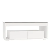 High-Gloss Coffee Table with App-Controlled RGB LED Strip, Spacious Center Table with Open Double-Layer Storage, 39.5" L x 19.5" W x 15.5" H, White(m-14)