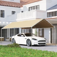 Outsunny 10' x 20' Carport Heavy Duty Galvanized Car Canopy with Included Anchor Kit, 3 Reinforced Steel Cables, Khaki(m-1)