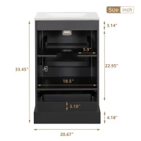 Stylish Bathroom Vanity with Ceramic Sink, Soft-Close Door & Drawer, Space-Saving Cabinet for Compact Washroom, 20'' L x 18.5'' W x 34'' H, Black(m-5)