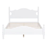 Full Size Platform Bed with 10 Plywood Slats and Wood-Finished Headboard, Retro-Style Bed Frame with Plywood, 80'' L x 56'' W x 39.5'' H, White(m-2)