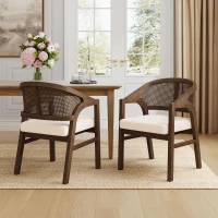 Wooden Frame Dining Chairs with Ergonomic Curved Backrest, Modern Dining Seating with Upholstered Seat, 22'' L x 24.5'' W x 33.5'' H, Beige+Walnut(m-1)