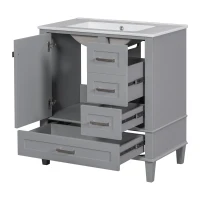 Modern Bathroom Vanity with Sink Combo, Solid Wood Frame, Ample Storage Cabinet with Soft-Close Door, 30" L x 18" W x 34" H, Grey(m-12)